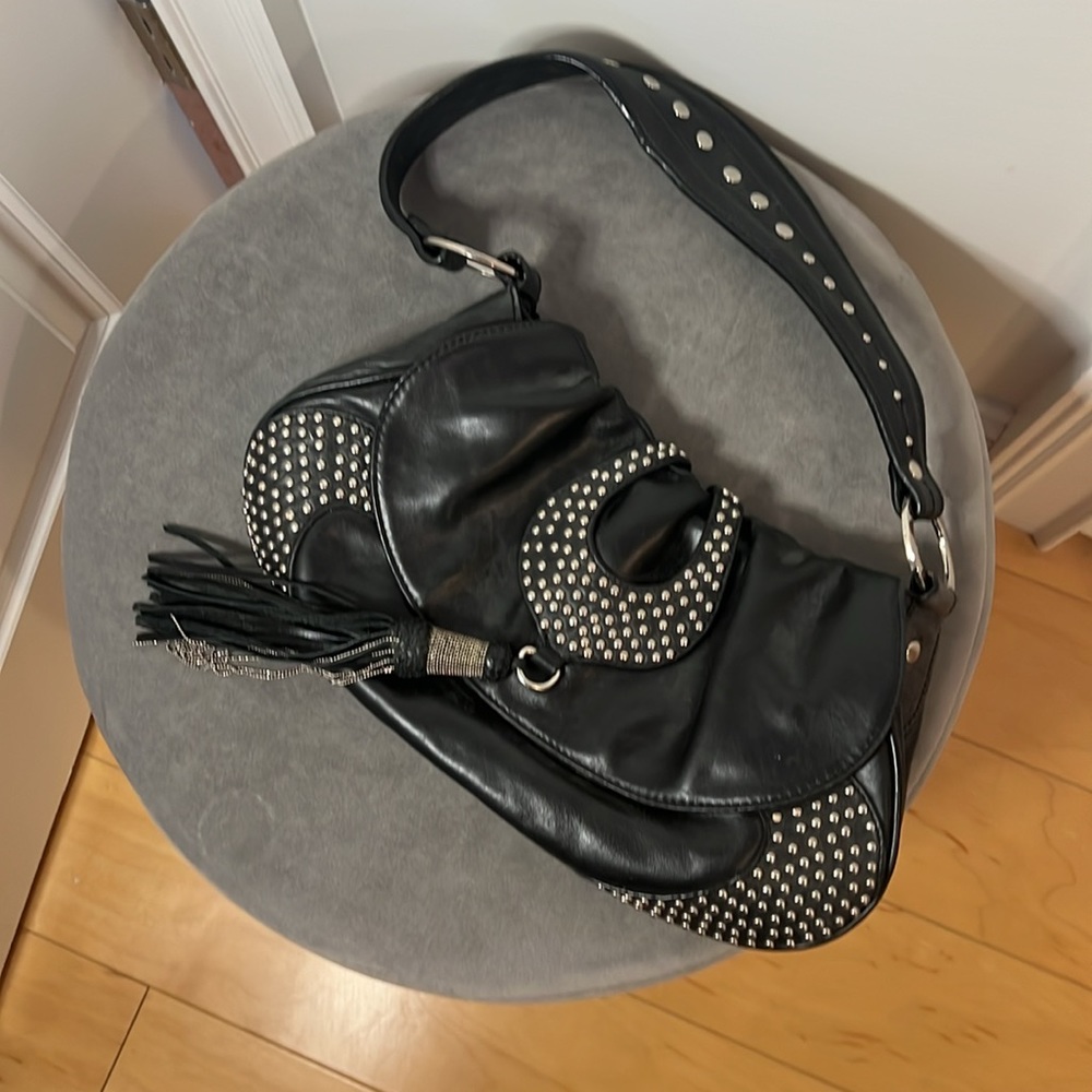 Fun black studded bag with tassels